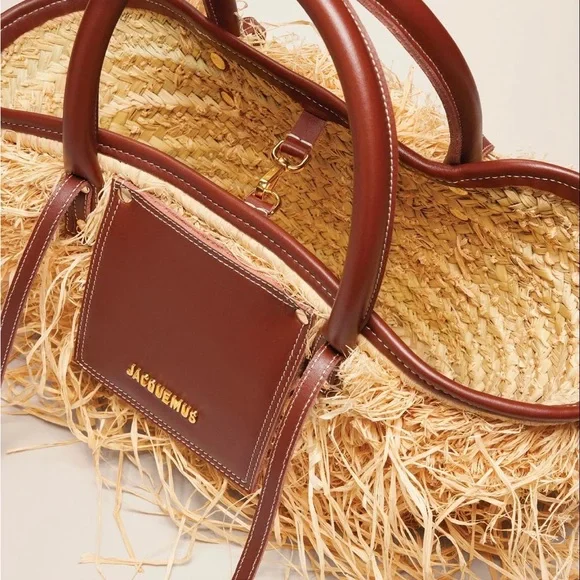 Jacquemus Le Panier Soli fringe raffia tote bag with brown leather trim - Picture 3 of 13